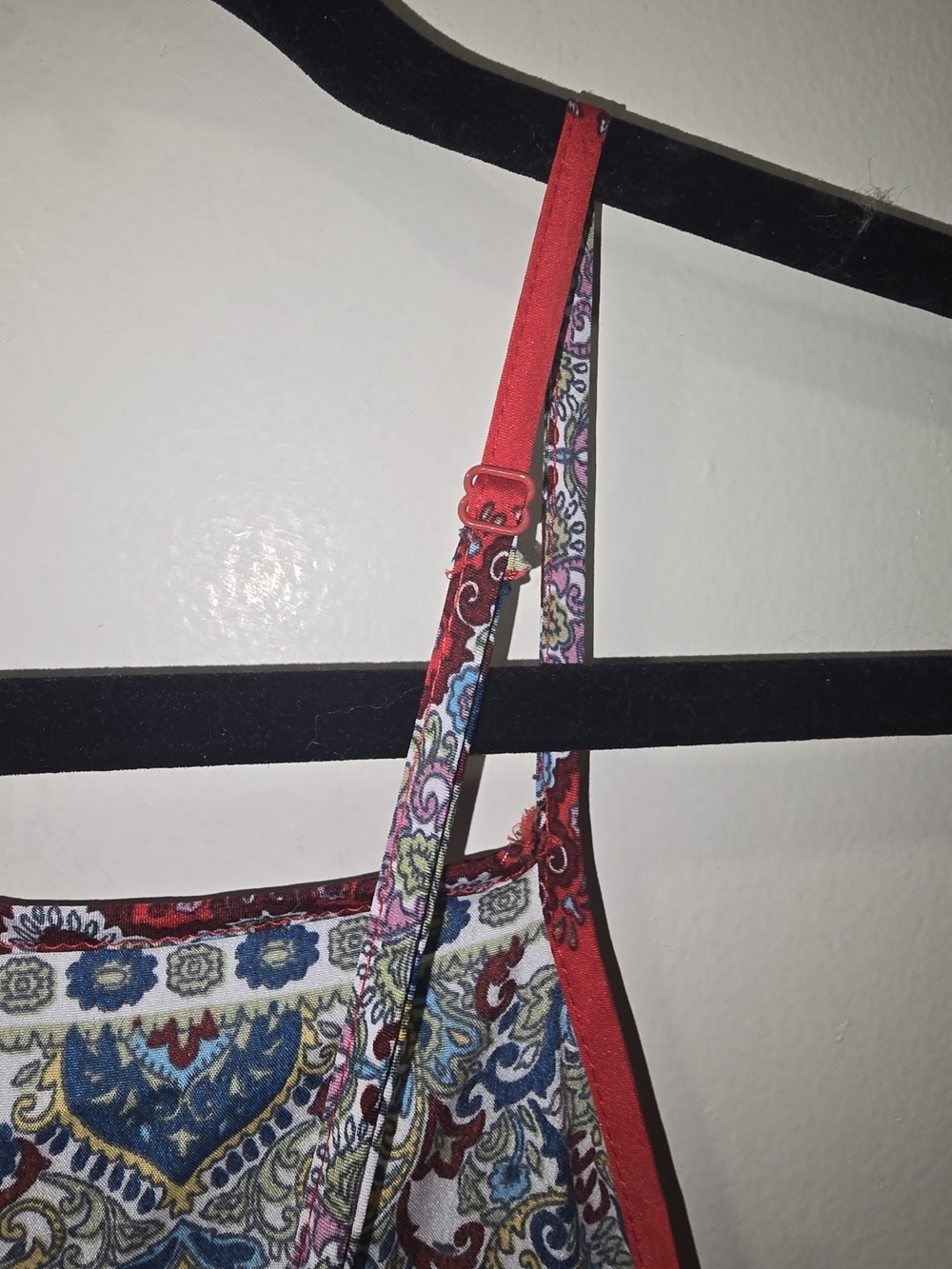 Bohemian Red Patterned Midi Sundress with Spaghetti Straps - Picture 3 of 5